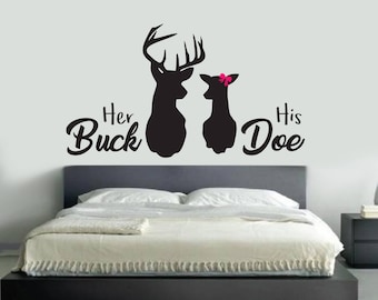 Her Buck His Doe V4 CUSTOMIZABLE Wall Decals Living bedroom Art Decor Man Cave Hunting Rustic Decoration Wild Game Headboard Children