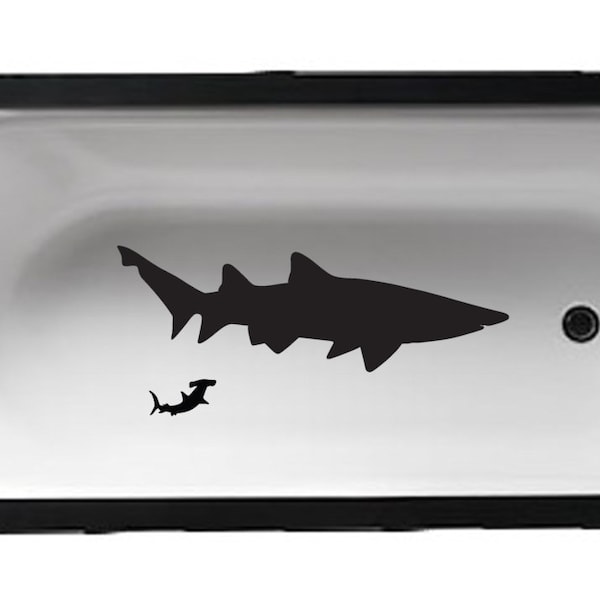 Bathtub Sharks- Bathroom Décor Tub Decal – Shower Wet Mirror art Tub lather soak unwind relax kids bathroom Ocean scene aquatic shark