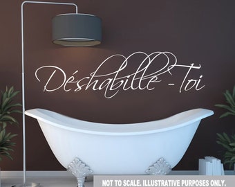 Get Naked- Déshabille Toi French Wall Decal Large Bathroom Bedroom Décor Shower Wet Sexy Etched glass Mirror Tub lather soak relax Custom