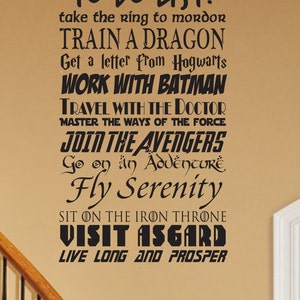 Geek to do list wall decal CUSTOMIZABLE Fantasy geekery storybook magic fairy tales nursery