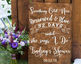 Novia ducha días de bienvenida hasta que yo haga etiqueta personalizable para signo vinilo pegatinas signos chalkboard espejos rústicos de madera