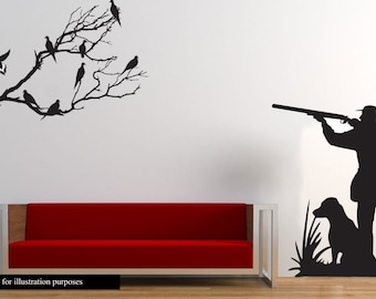 Dove Hunting Wall Decal- Large Hunter and dog dove hunting- Boy Girl Nursery Baby, Hunting decal, Kids Room Decal, Bedroom, Living, man cave