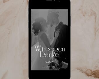 Digitale Dankeskarte Hochzeit schwarz-weiß mit persönlichem Foto | WhatsApp Dankeskarte zum Download | individuell anpassbar