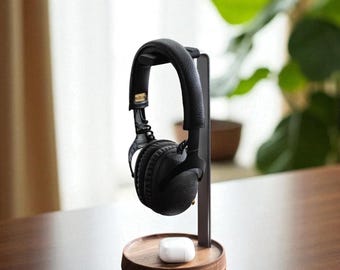 Soporte de madera para auriculares / Diseño minimalista / Configuración de escritorio moderna para juegos y accesorios de escritorio / Construcción de primera calidad / Construcción de primera calidad