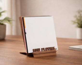 Soporte para discos de vinilo en reproducción / Expositor de LP de madera maciza para 5 álbumes / Organizador de discos de tocadiscos retro, regalo para amantes de la música