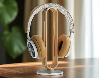Soporte minimalista de bambú para auriculares, soporte de madera maciza con base de metal para escritorio, juegos, oficina, decoración de audio, organizador de regalos ecológico premium.
