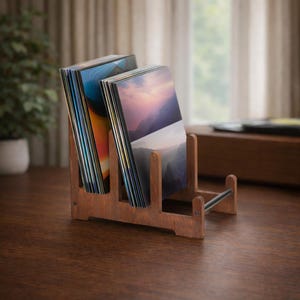 3-Tier Vinyl Record Holder Rack | Wooden Record Storage Stand | Desktop Album Organizer | Modern Minimalist Record Display | Turntable Decor
