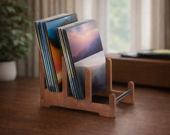 Soporte para discos de vinilo de 3 niveles / Soporte de madera para discos / Organizador de álbumes de escritorio / Exhibidor de discos minimalista moderno / Decoración para tocadiscos