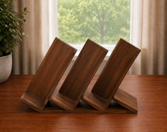 CD Stand Walnut Wood | Music Organizer & Holder | Adjustable Dividers | Album Display Rack | Minimalist Desk Decor | Music Lover Gift