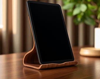 Soporte de madera para tableta/soporte universal para teléfono con soporte antideslizante: soporte de escritorio para iPad, soporte para libros, organizador de oficina, regalo de decoración moderna para el hogar.