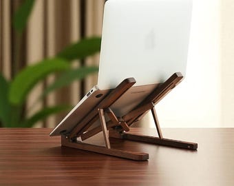 Soporte de madera para portátil, regalo de cumpleaños: soporte plegable para escritorio, accesorio minimalista moderno para espacio de trabajo, organizador de oficina, regalo de trabajo.