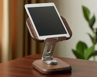 Soporte ajustable de madera de nogal para teléfono y tableta / Soporte universal para mesita de noche de escritorio: accesorio para oficina, cocina, mesita de noche, lectura y decoración del hogar.