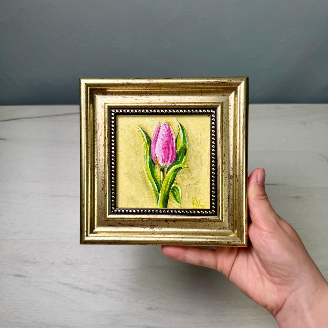 Pink Tulip | Original Oil Painting on Hardboard | Mini Floral Art ...