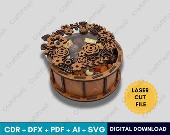 Floral Laser Cut Gift Box Template (SVG Cdr Ai Pdf Dxf)