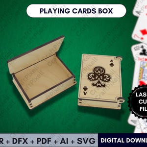 Wooden Playing Card Box SVG Laser Cut Template for Poker Deck Storage Gift Box Design Glowforge Cricut Compatible Files