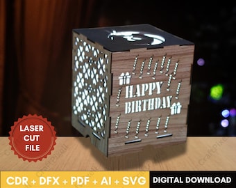 Personalized LED Lamp Laser Cut File, Wooden Night Light (Digital Download)