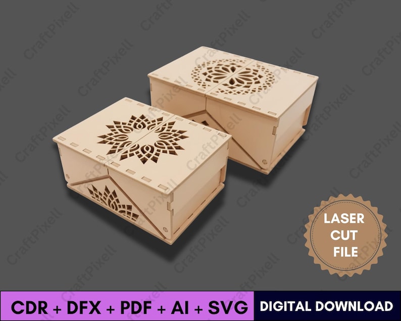 Laser Cut Box SVG Cdr Dxf Pdf Ai Files With Magnetic Lock | Jewelry ...
