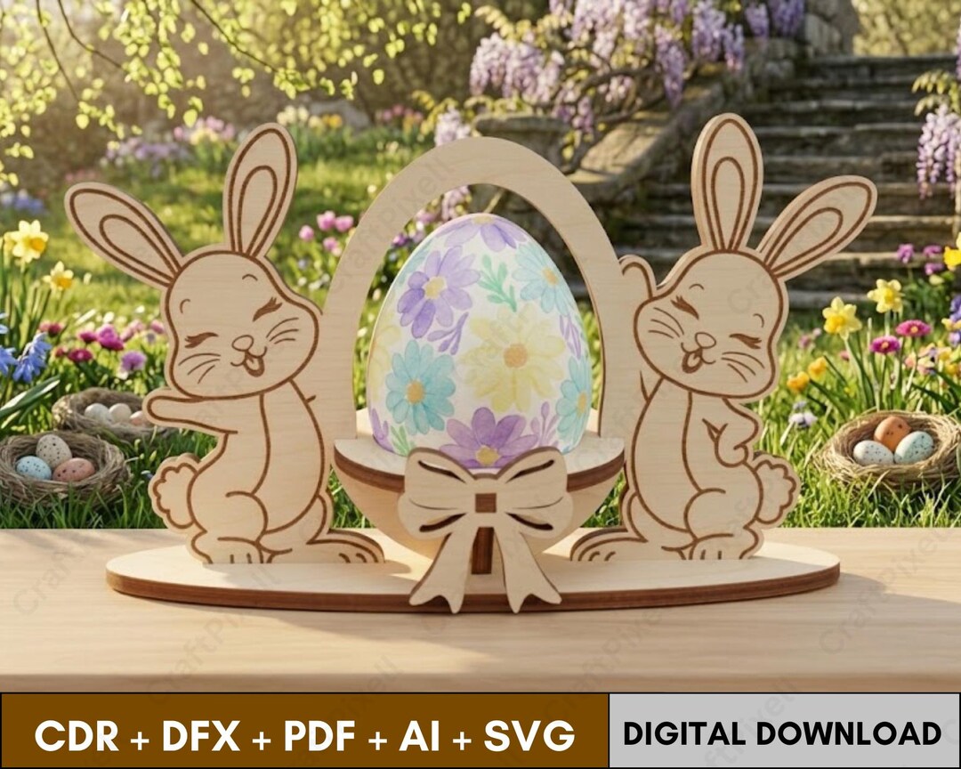 Easter Bunny Egg Holder Laser Cut File SVG | Easter Egg Stand Laser Cut ...