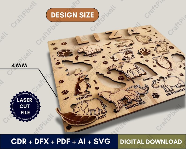 Farm Animal Puzzle SVG Laser Cut File, Kids Wooden Toy (digital File ...