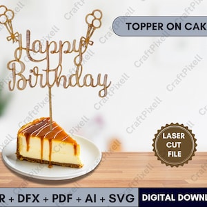 Happy Birthday Cake Topper Laser Cut File, Circle Wreath Frame SVG, Digital Download for Glowforge and Cricut Cutting Machines