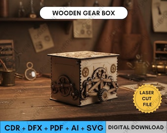 Mechanical Gear Box Svg Dxf Cdr Ai Pdf Digital File for Laser Cutting, Functional Wooden Storage Box Design, Laser Cut Wine Box Template
