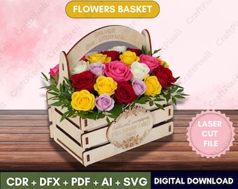 Flower Basket Laser Cut File, Wooden Plant Stand SVG (Digital Download)