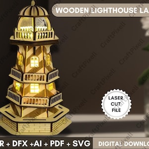 Lighthouse Laser Cut File  DXF Digital Download for Glowforge Cricut CNC Sea Theme Lamp 3D Puzzle Template Laser Cutting Design