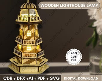 Leuchtturm Laser Cut Datei, Meer Thema Lampe 3D Puzzle (Digitaler Download)