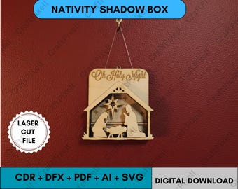 Nativity scene laser cut file set, Christmas nativity miniatures decoration Svg Cdr Dxf Ai Pdf vector design for Glowforge, wooden nativity