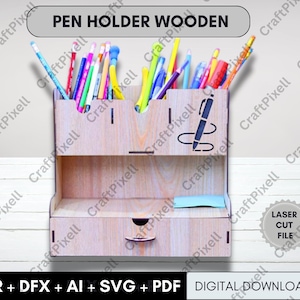 Laser Cut Pen Holder File, Wooden Desk Organizer Template (Digital Download)
