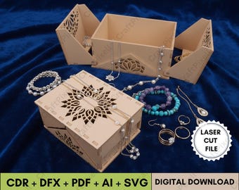 Lasergesneden doos SVG Cdr Dxf Pdf Ai-bestanden met magnetisch slot | Sieraden geschenkdoos digitale sjabloon | Lasergesneden plannen houten opbergdoos