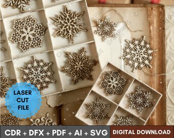 Christmas Snowflake Laser Cut Files | CNC, Glowforge Ornaments (Digital Download)