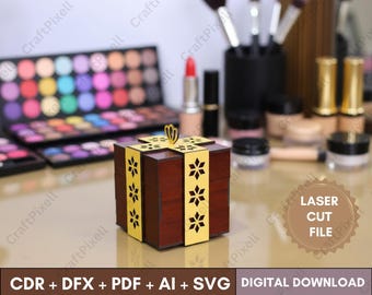 Floral Laser Cut Wooden Box Template, Jewelry Box SVG (Digital Download)