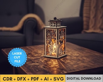 Wildlife Lantern Svg Dxf Cdr Ai Pdf Files for Laser Cut Candle Holder, Nature Inspired Tealight Lantern Template, Digital Lamp Design Bundle