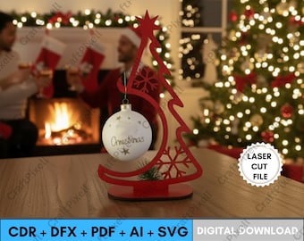 3D Wooden Christmas Tree Ornament Hanger( Svg Cdr Dxf Ai Pdf ) Standing Xmas Tree Laser Cut File, Pine Tree Display, Holiday Shelf Decor