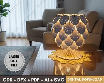 Lampada da scrivania tagliata al laser SVG, modello per lanterna da tavolo in legno (download digitale)