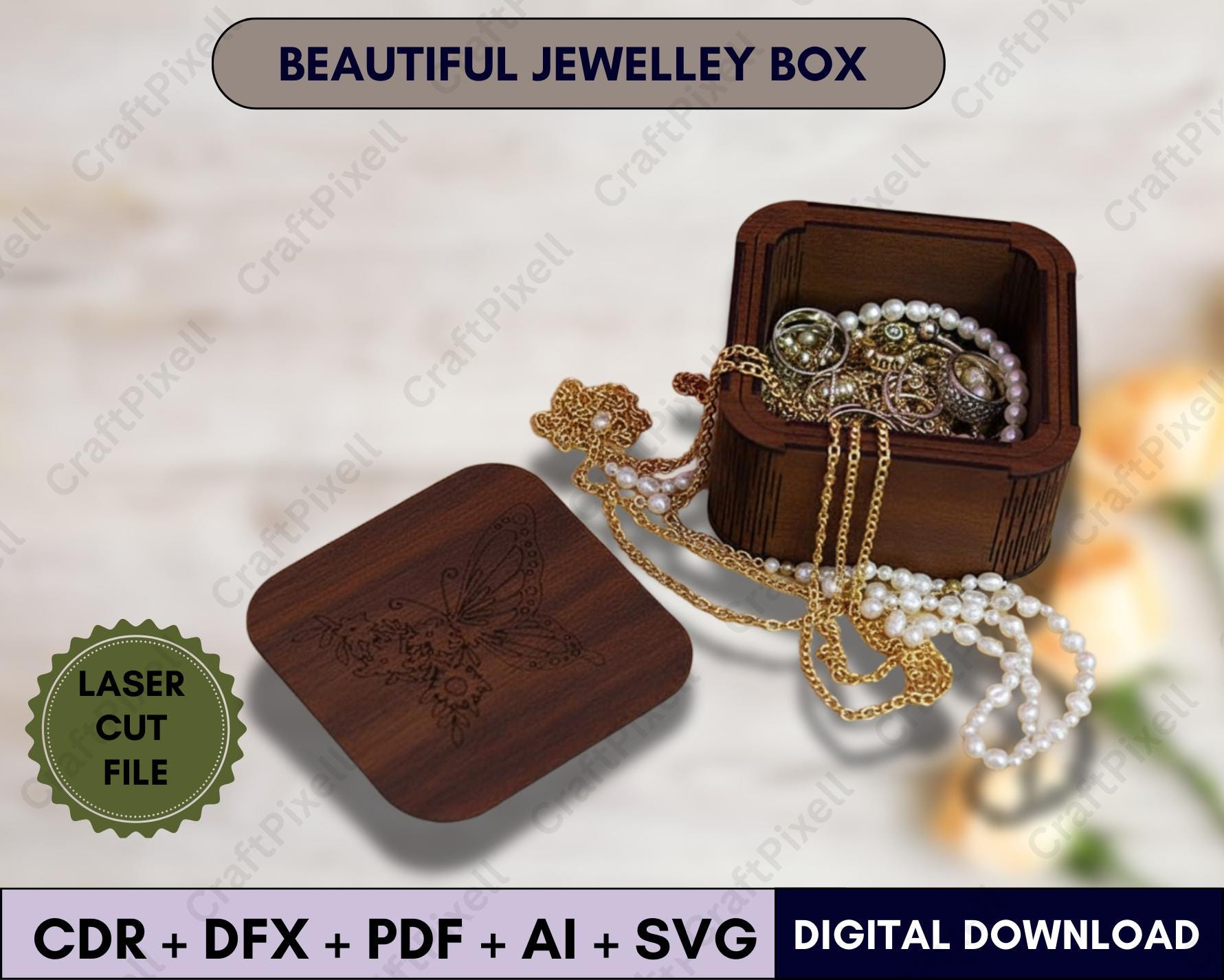 レーザーカットのブック型木製ジュエリーボックス（鍵付き） - Etsy 日本