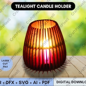 Tealight Holder SVG Files for Laser Cutting, Lantern Candle Holder Laser Cut Designs, Decorative Tea Light Holder Templates
