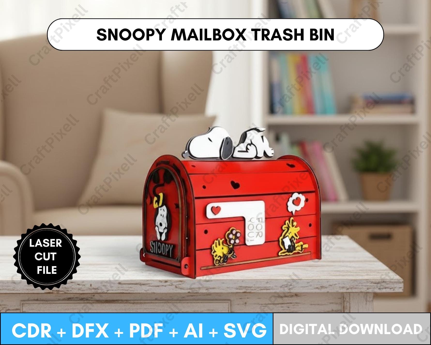 3D Snoopy Mailbox Laser Cut File, Christmas Santa Postbox (SVG