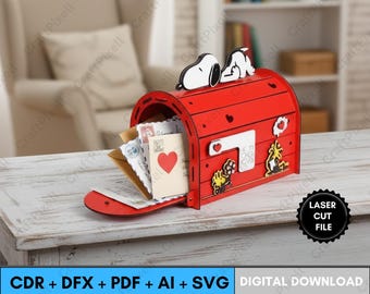 3D Snoopy Mailbox Laser Cut File, Christmas Santa Mailbox( Svg,cdr