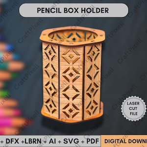 Wood Pencil Holder File for Laser Cutting, Pen and Pencil Organizer Vector, Laser Cut Pencil Box Design, Instant Download PDF