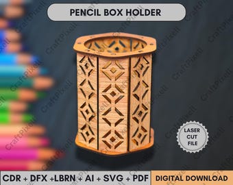 Laser Cut Pencil Holder File, Wood Pen Organizer (PDF)