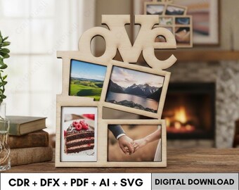 wooden Love Photo Frame Svg Laser Cut File for Valentine Decor, Personalized Picture Frame Design, for laser cut Cricut  Digital Download