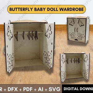 Laserskuren fil för dockskåp, Barbie dockgarderob Svg, Dxf, Pdf, Ai, Cdr 1:6 skala dockhusmöbler klädställning skärfiler