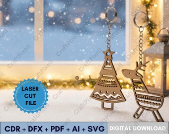 Kerstrendier lasergesneden bestanden, staand hert ornament (SVG, Cdr, Dxf, Pdf, Ai) gelaagde kerstdecoratie vakantie glowforge gesneden ontwerp