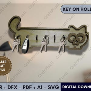 Key Holder Laser Cut Files SVG Bundle, Layered Wood and Metal Key Rack Digital Download, Dog Cat Horse Key Hanger SVG Designs