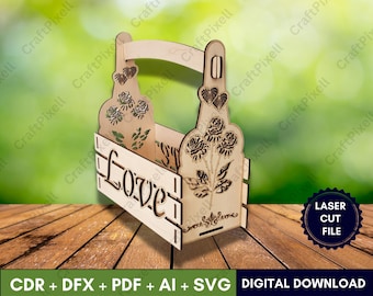 Laser geschnittene Weinflasche Geschenkbox Vorlage, CNC Vektor (Digitaler Download)