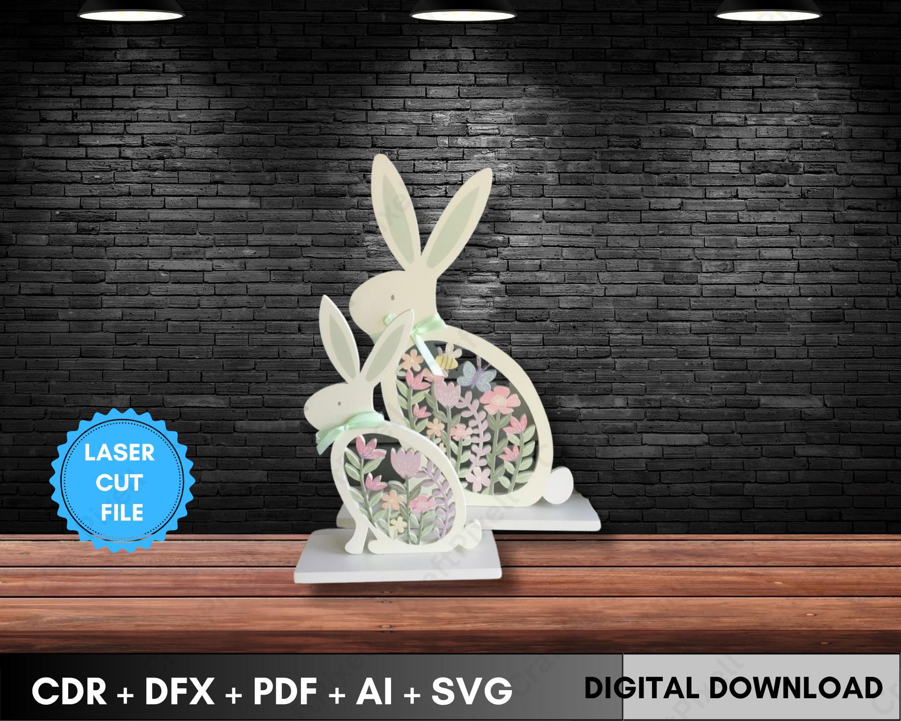 Floral Standing Bunnies Svg Cdr Dxf Ai Pdf Laser Cut Files for ...