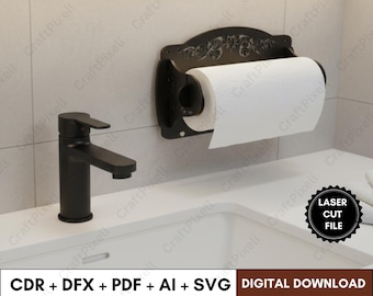 Engraved Paper Towel Holder Laser Cut Files for Kitchen Decor, Paper Towel Rack Svg Dxf Cdr Ai Pdf Templates, Digital Download Laser Project