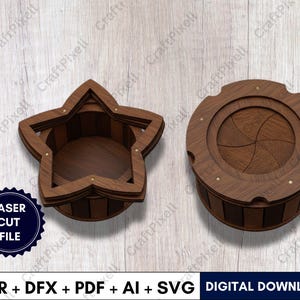 Mechanism Iris Box Laser Cut Files SVG DXF PDF Ai Cdr for Cricut and Glowforge Magic Puzzle Box Pattern Digital Download